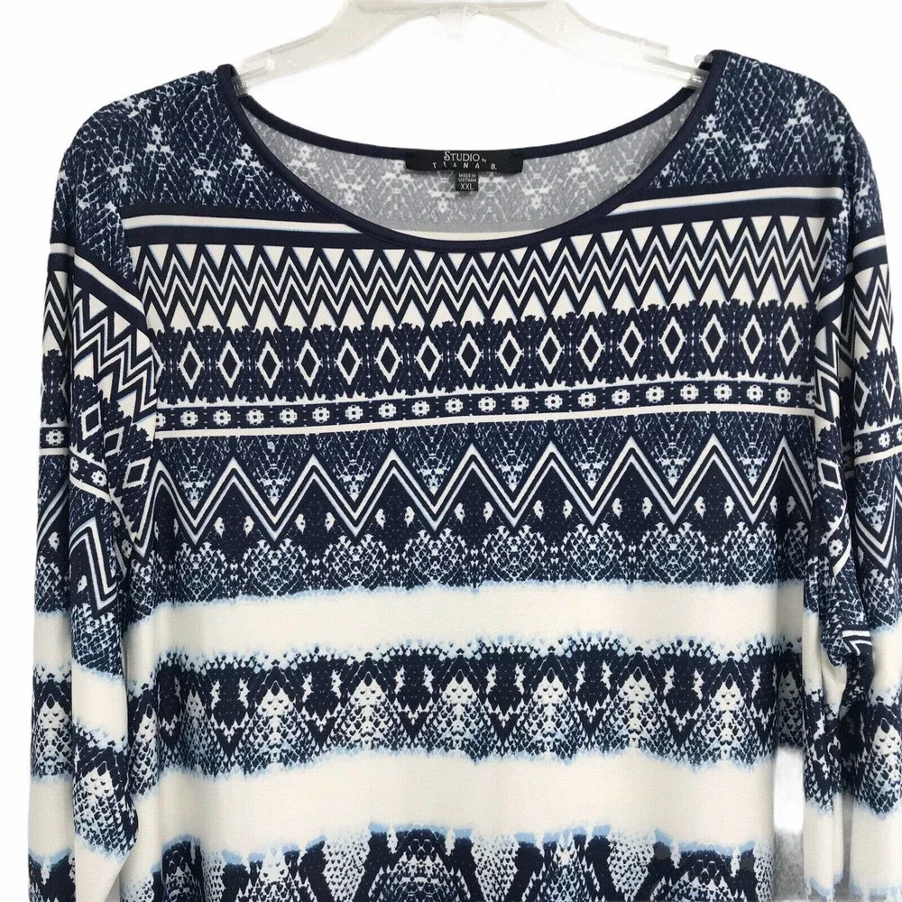 Studio By Tiana B Womens Size Plus 2XL Blue Printed 3/4 Sleeve Pullover Dress - Picture 2 of 5